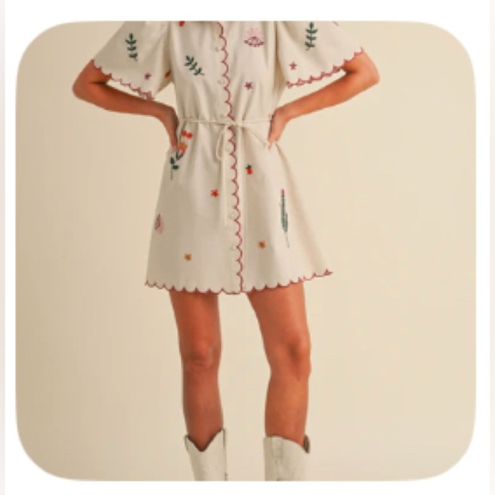 MARBLE Cream with Darling Stitches Details and Flutter Sleeve Sundress